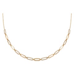 Moderne Diamant-Papierclip-Halskette aus 14k massivem Gelbgold für sie