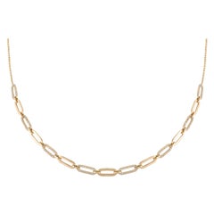 Modern Diamond Paperclip Chain Necklace in 14k Solid Yellow Gold For Her