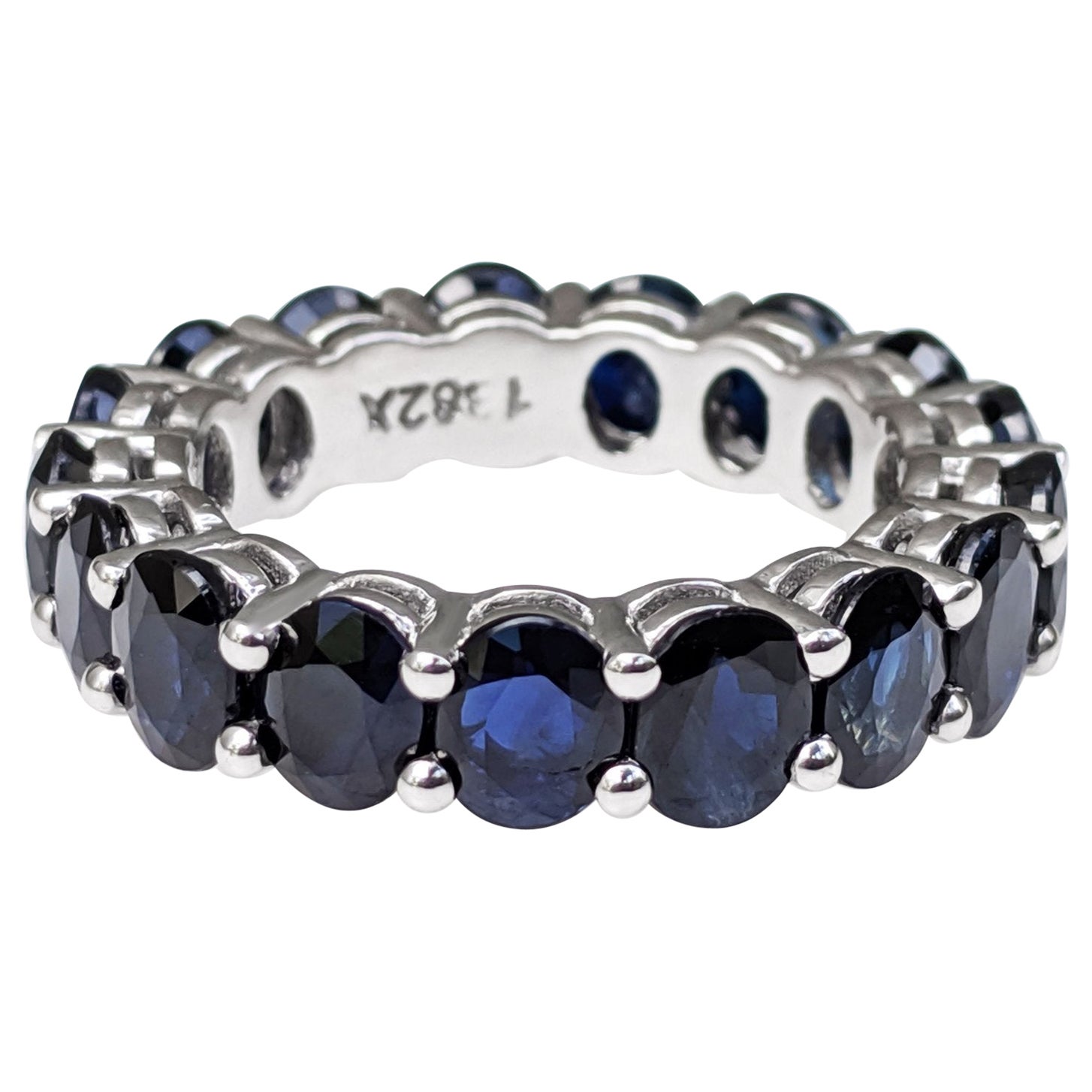 $1 NO RESERVE! 7.88 Carat Sapphire Eternity Band - 14 kt. White gold - Ring