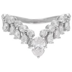 1.64 Carat Oval Pear & Round Diamond Chevron Ring 14 Karat White Gold Jewelry