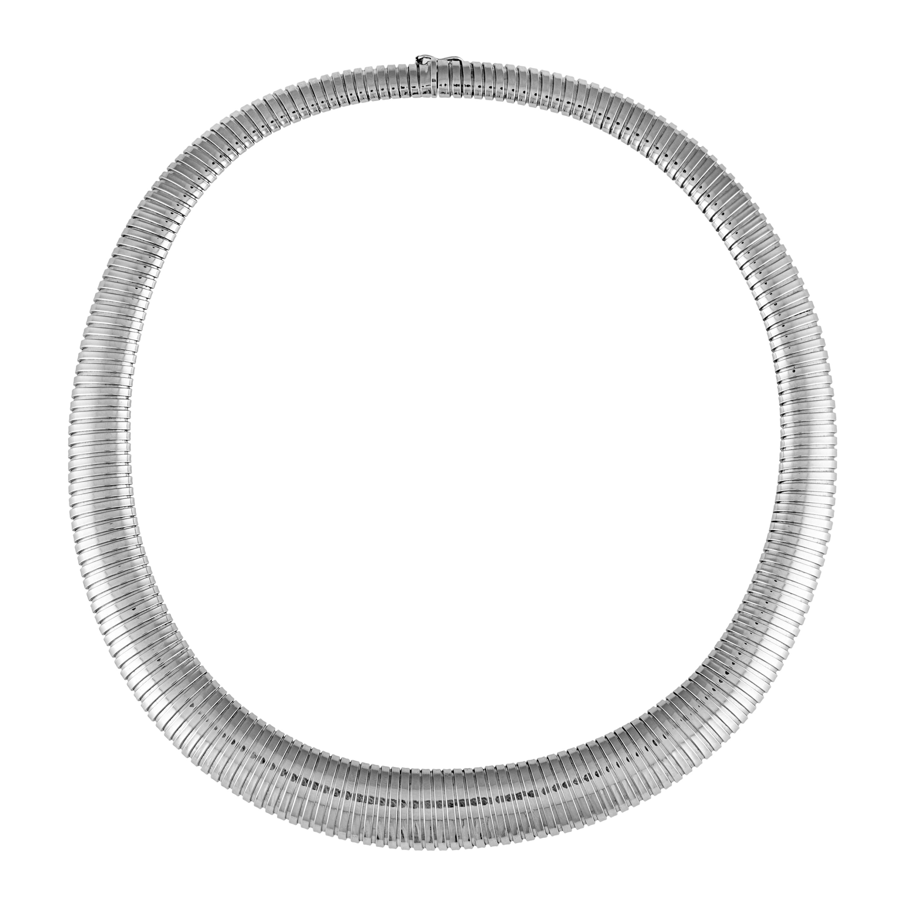 18k White Gold Classic Italian Tubogas Necklace  For Sale