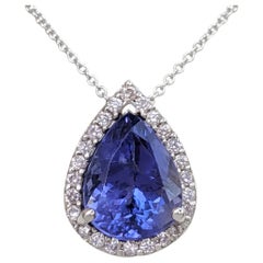 1 $ SANS RÉSERVE !  3.49Ct Tanzanite & 0.20Ct Diamants - 14 kt. Collier en or blanc