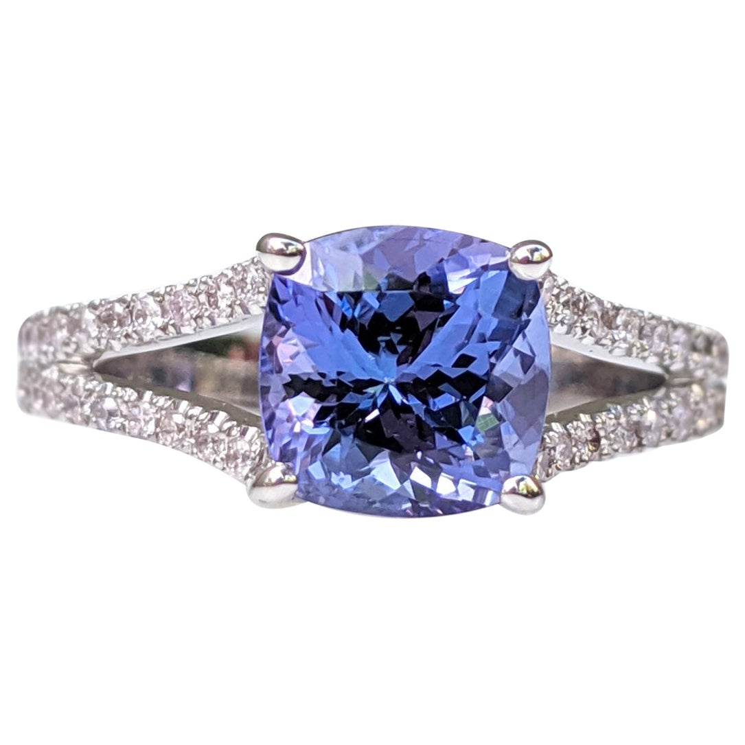 1 $ SANS RÉSERVE !  Tanzanite 1,85 carat et diamants 0,25 carat - 14 carats Or blanc - Bague