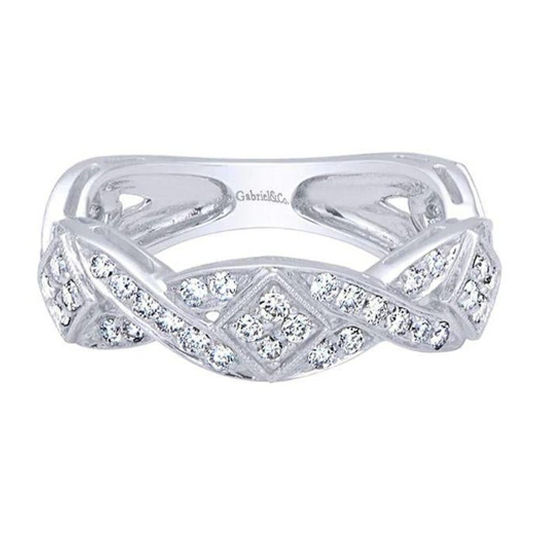 Scalloped Weave White Gold Diamond Pave Band For Sale