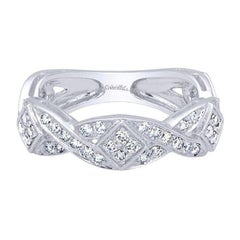 Scalloped Weave White Gold Diamond Pave Band