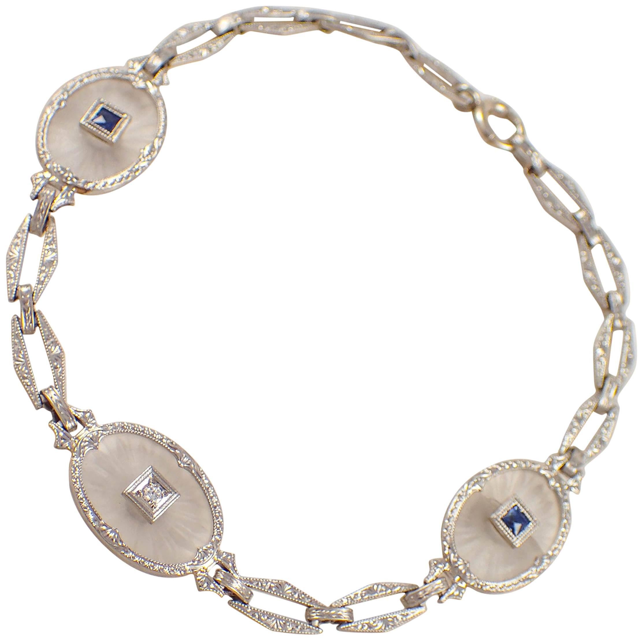 Art Deco  Crystal Sapphire Diamond Gold Bracelet For Sale