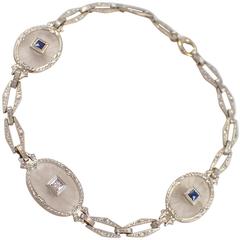 Art Deco Crystal Sapphire Diamond Gold Bracelet