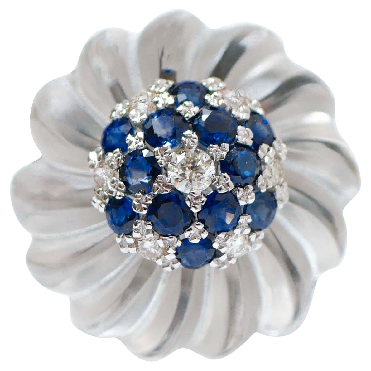 Rock Crystal, Sapphires, Diamonds, Platinum and 14 Karat White Gold  Ring For Sale