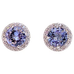 $1 NO RESERVE!  1.70cttw Tanzanite & 0.23Ct Diamonds - 14k White Gold Earrings