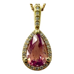 GIA Certified Pink Orange Padparadscha Sapphire & Diamond 18k Gold Halo Pendant
