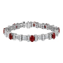Bracelet en platine avec rubis ovale et diamant baguette de 16,32ct
