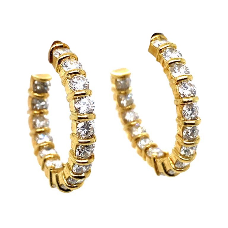 Vintage Kutchinsky 18 Karat Yellow Gold Diamond Hoop Earrings For Sale