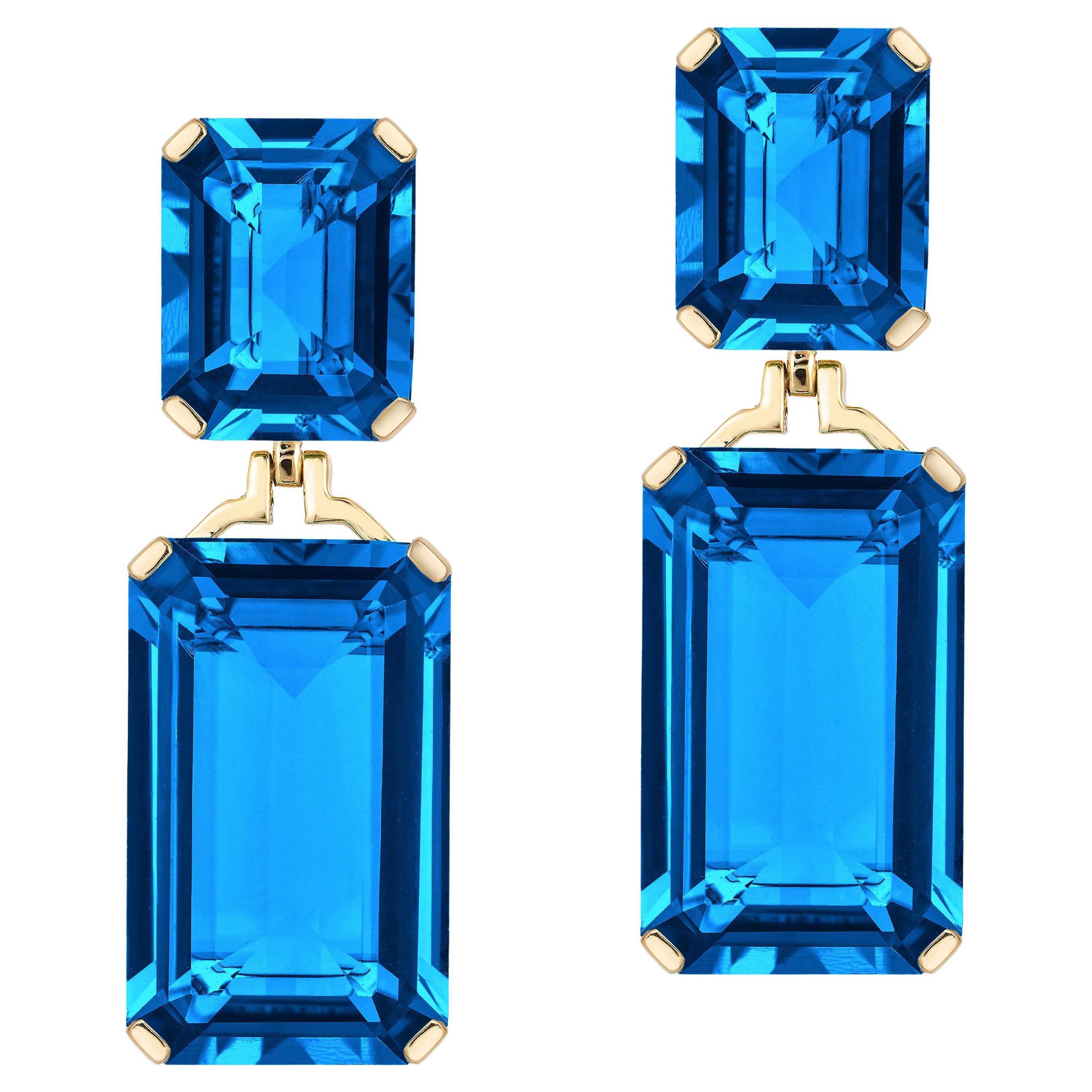 Goshwara London Blue Topaz Double Emerald Cut Earrings For Sale