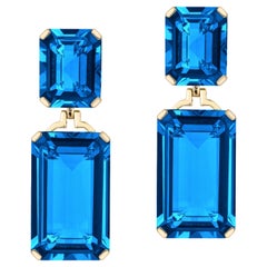 Goshwara London Blue Topaz Double Emerald Cut Earrings