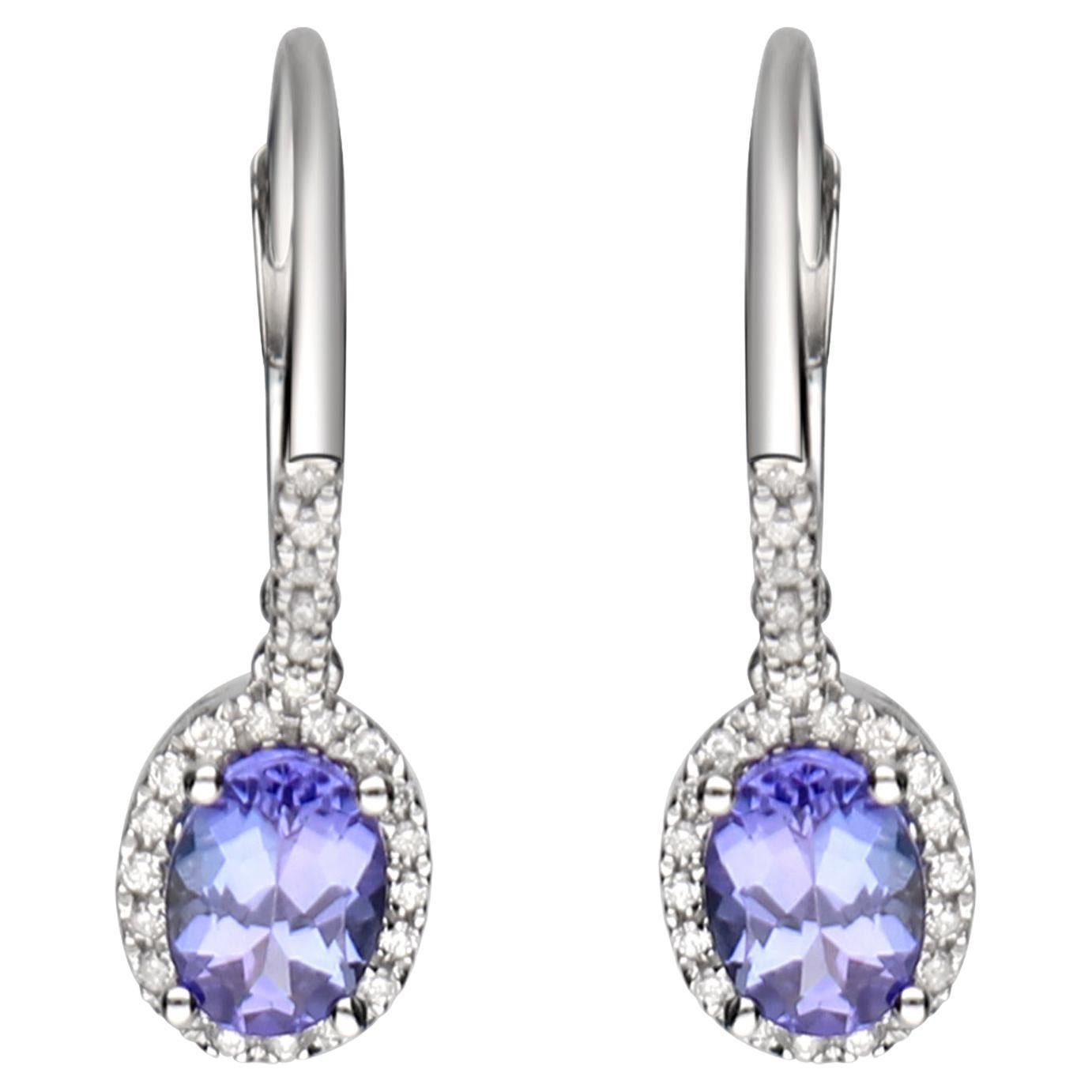 1.99 Carat Tanzanite Oval Cut and Diamond 14K White Gold Classic Earring