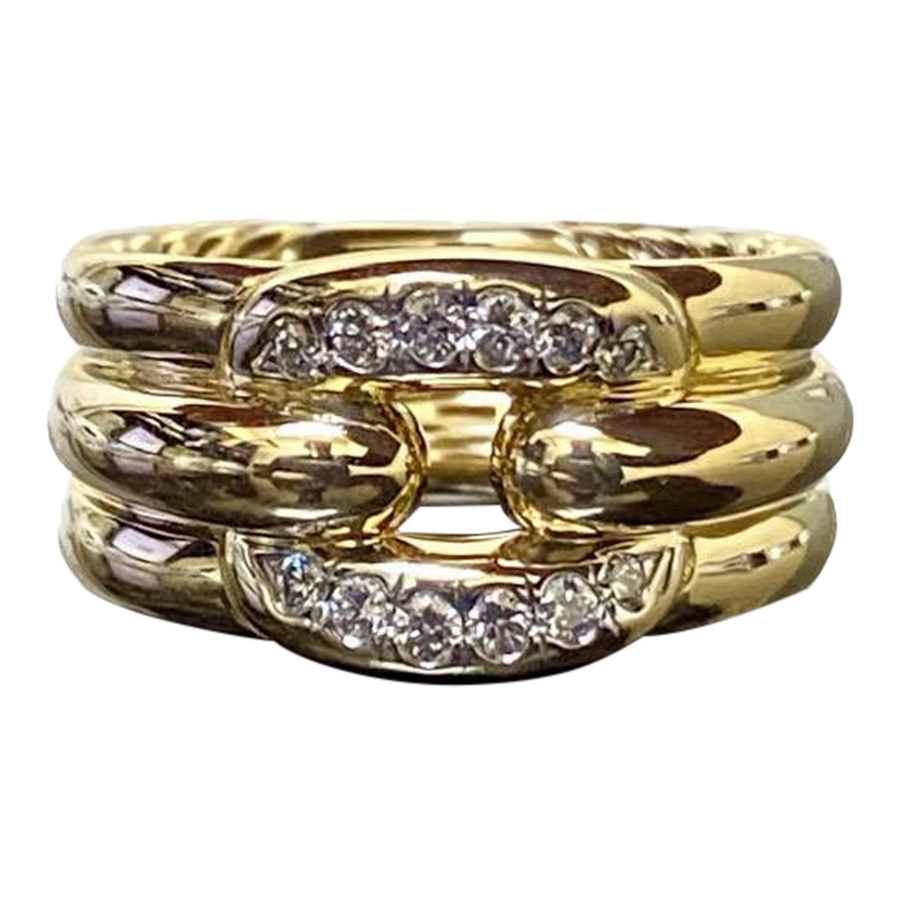 18 Karat Gelbgold Schwerer breiter David Yurman Stax Kette Glieder-Diamantring im Angebot