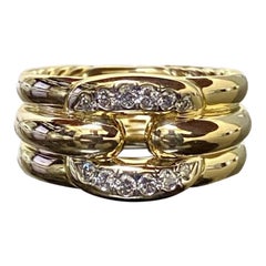 18K Yellow Gold Heavy Wide David Yurman Stax Chain Link Diamond Ring