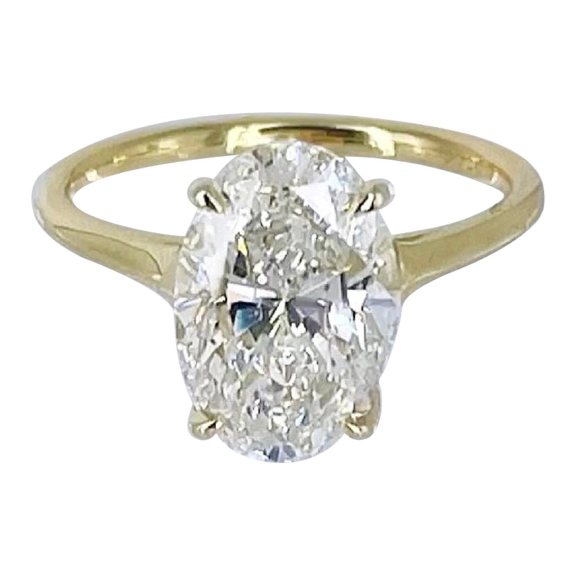 J. Birnbach, bague de fiançailles solitaire en or jaune 14 carats avec diamant ovale de 3,95 carats