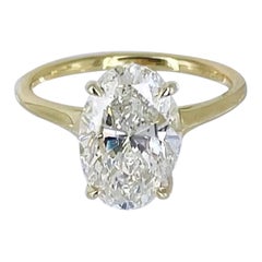 J. Birnbach, bague de fiançailles solitaire en or jaune 14 carats avec diamant ovale de 3,95 carats
