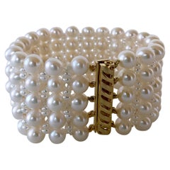 Marina J. Woven Pearl Bracelet with 14k Yellow Gold Plated Silver Sliding Clasp