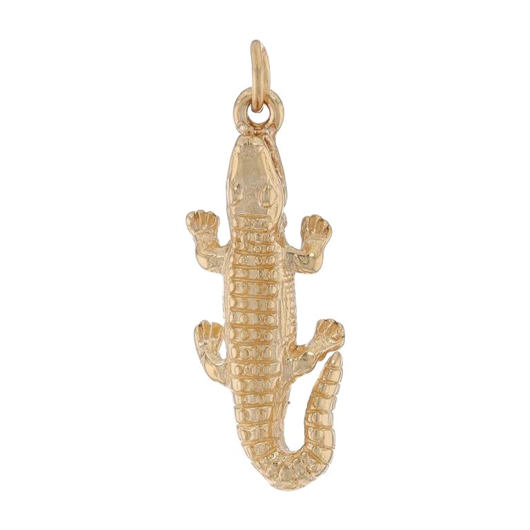 Yellow Gold Alligator Charm - 14k Open-Mouthed Reptile Pendant For Sale