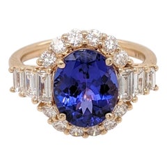3ct Tanzanite and Diamond Ring in Solid 14k Yellow Gold Oval 9x7mm