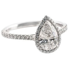 Used Pear Shape Diamond Halo Platinum Engagement Ring by Campanelli & Pear 