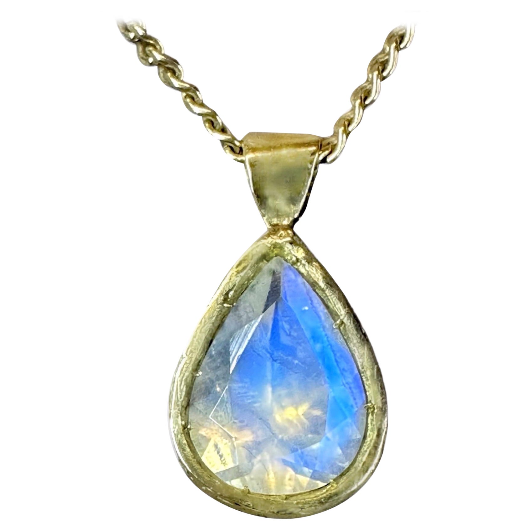 Drop Large Pendant Rainbow Moonstone Gold Necklace One of a Kind in stock