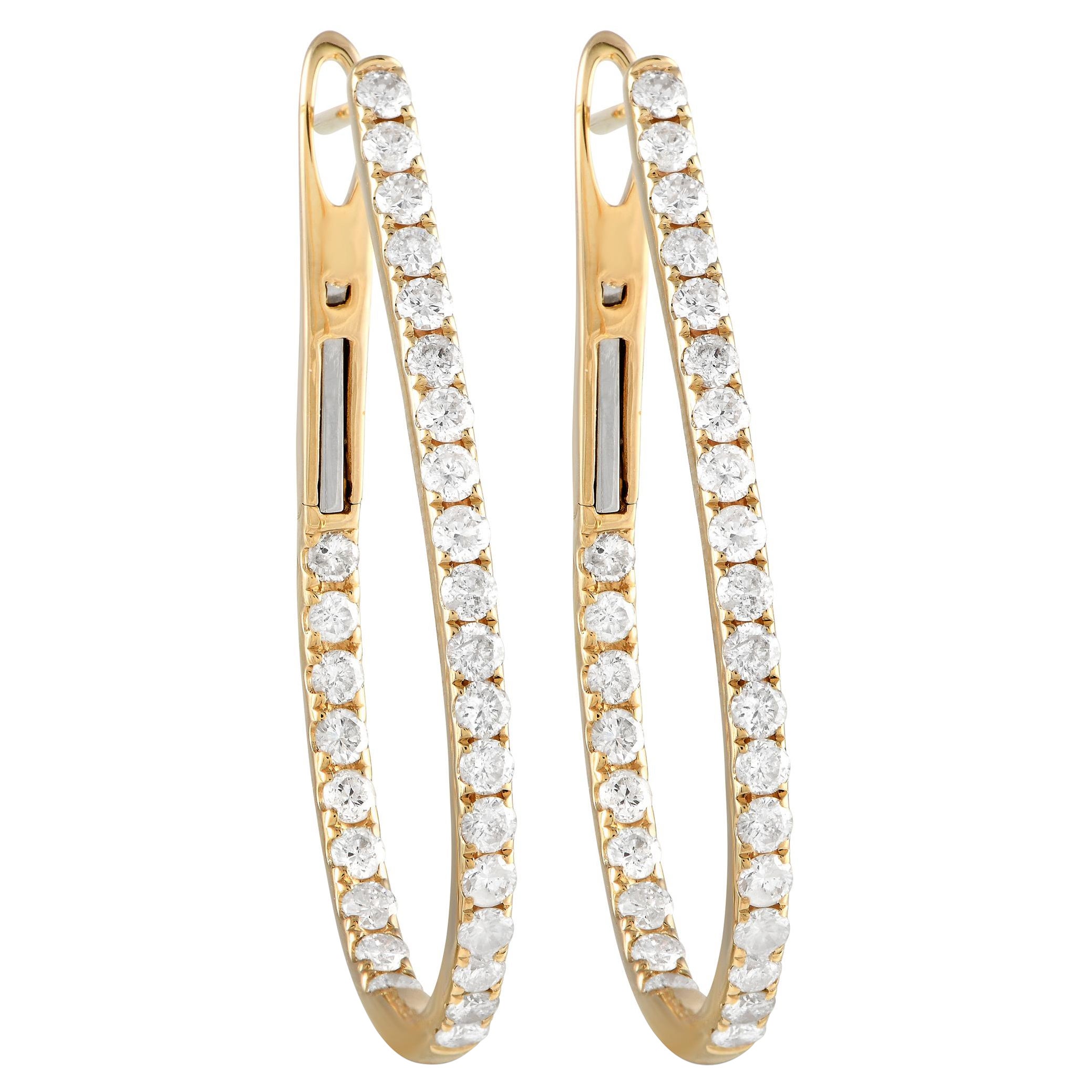 LB Exclusive 14K Yellow Gold 2.0ct Diamond Hoop Earrings For Sale