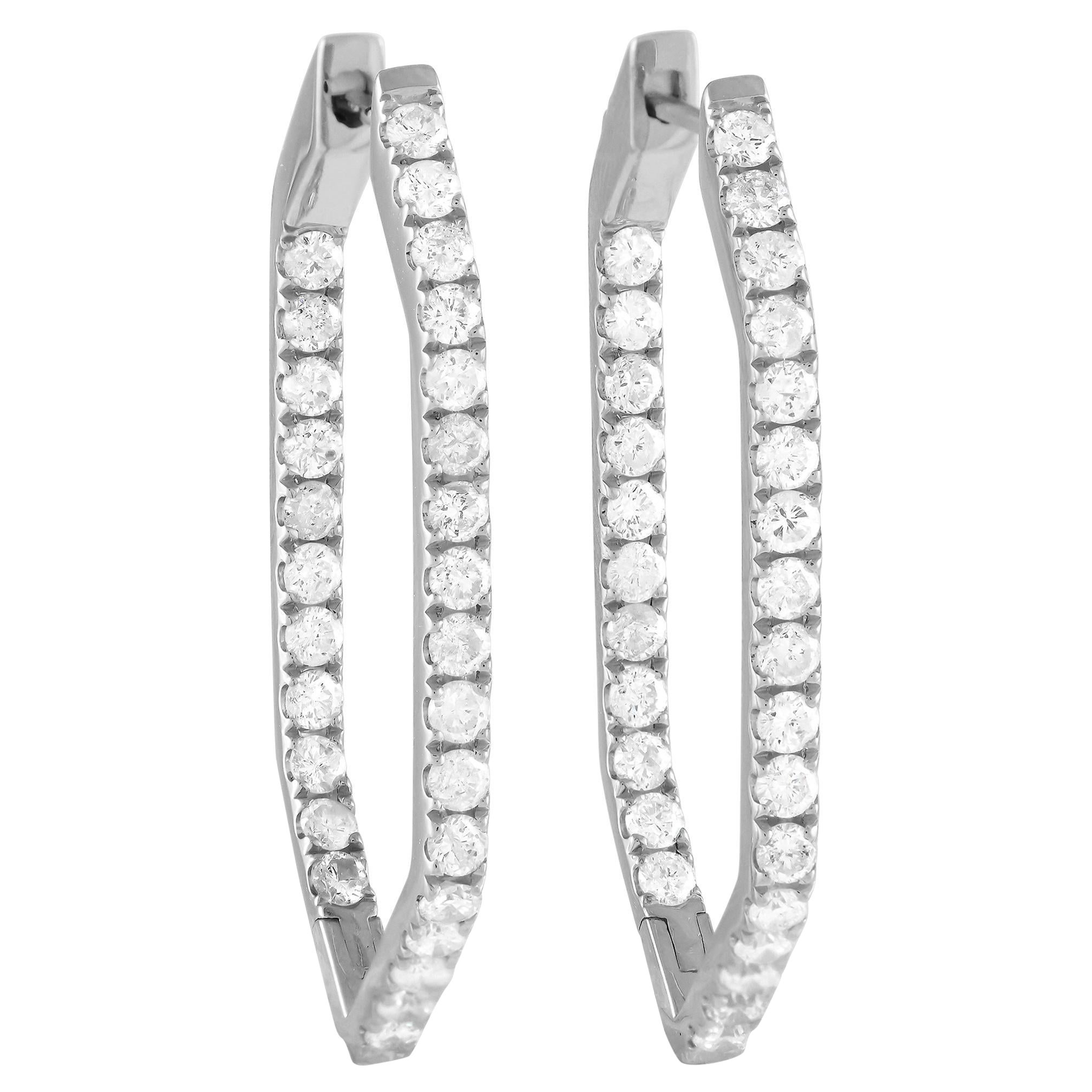 LB Exclusive 14K White Gold 1.74ct Diamond Hoop Earrings For Sale
