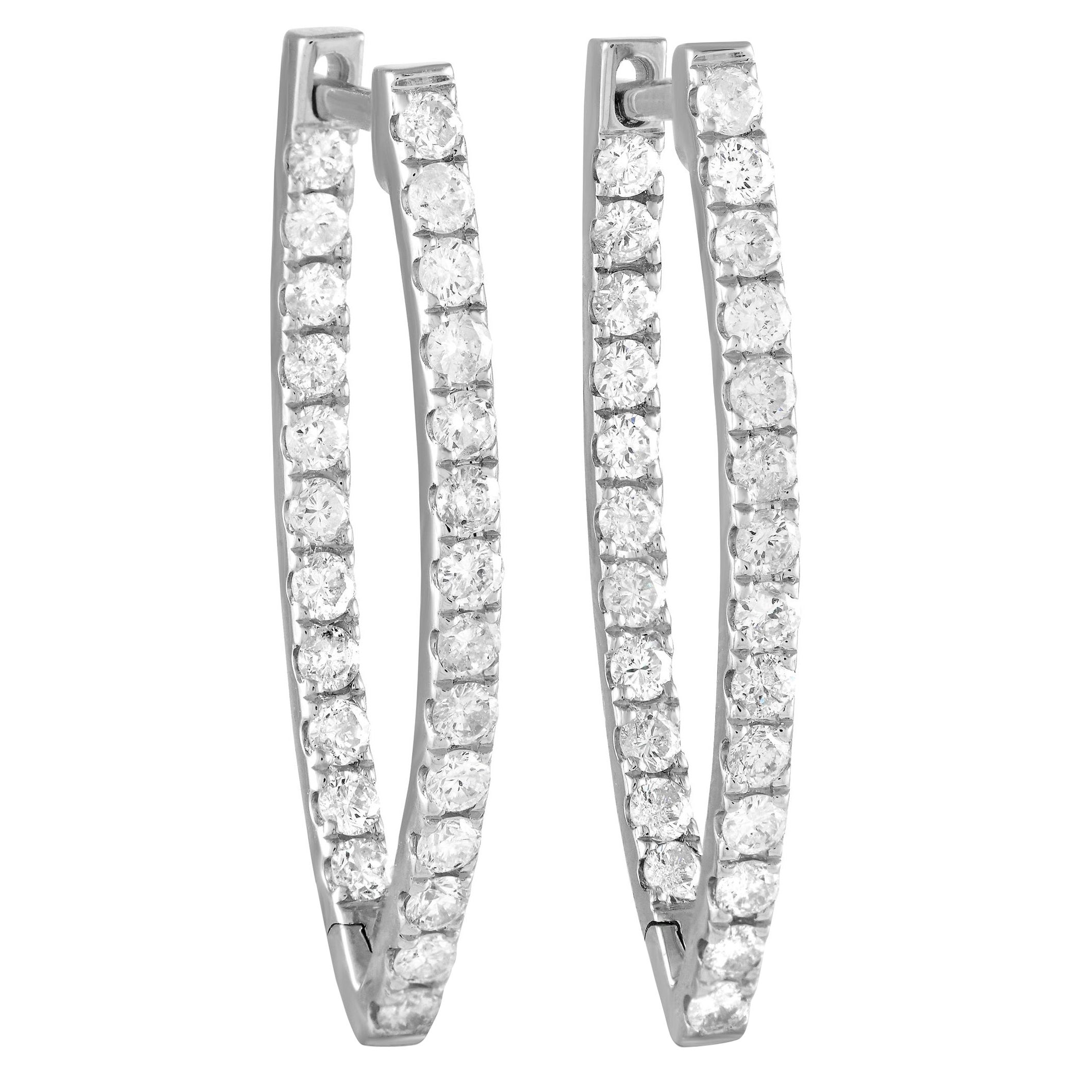 LB Exclusive 14K White Gold 1.78ct Diamond Hoop Earrings For Sale