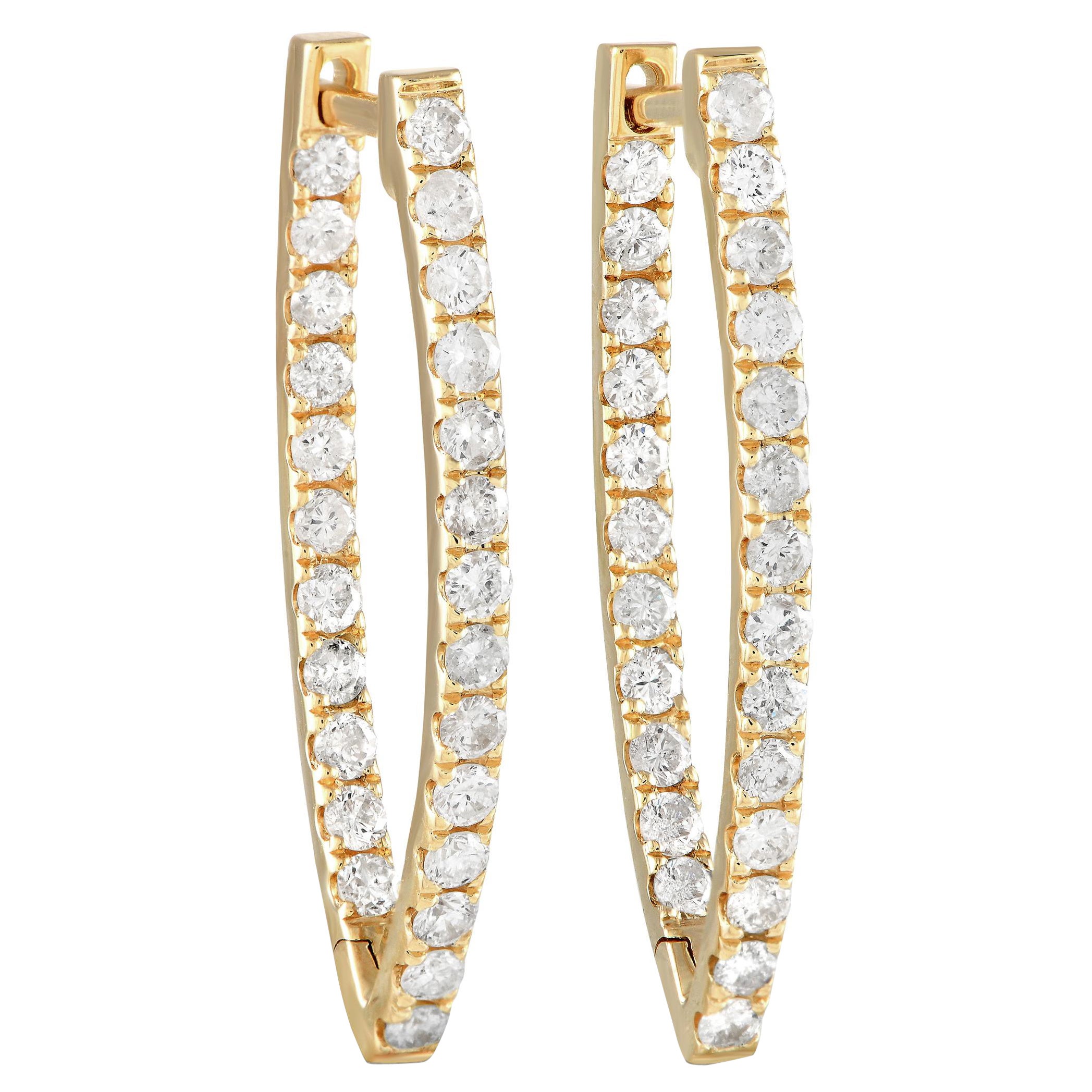 LB Exclusive 14K Yellow Gold 1.78ct Diamond Hoop Earrings For Sale