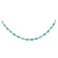 LB Exclusive 18K White Gold 0.90ct Diamond and Emerald Necklace