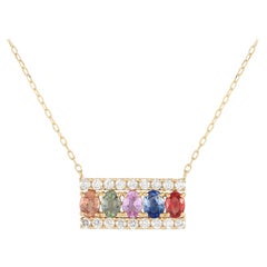 LB Exclusive 18K Yellow Gold 0.32ct Diamond and Multicolored Sapphire Necklace