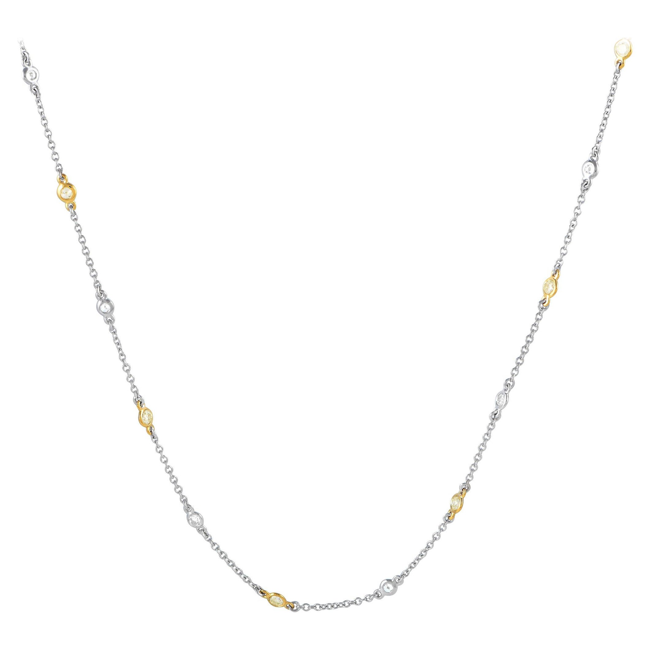 LB Exclusive 18K White and Yellow Gold 1.08ct Diamond Station Necklace
