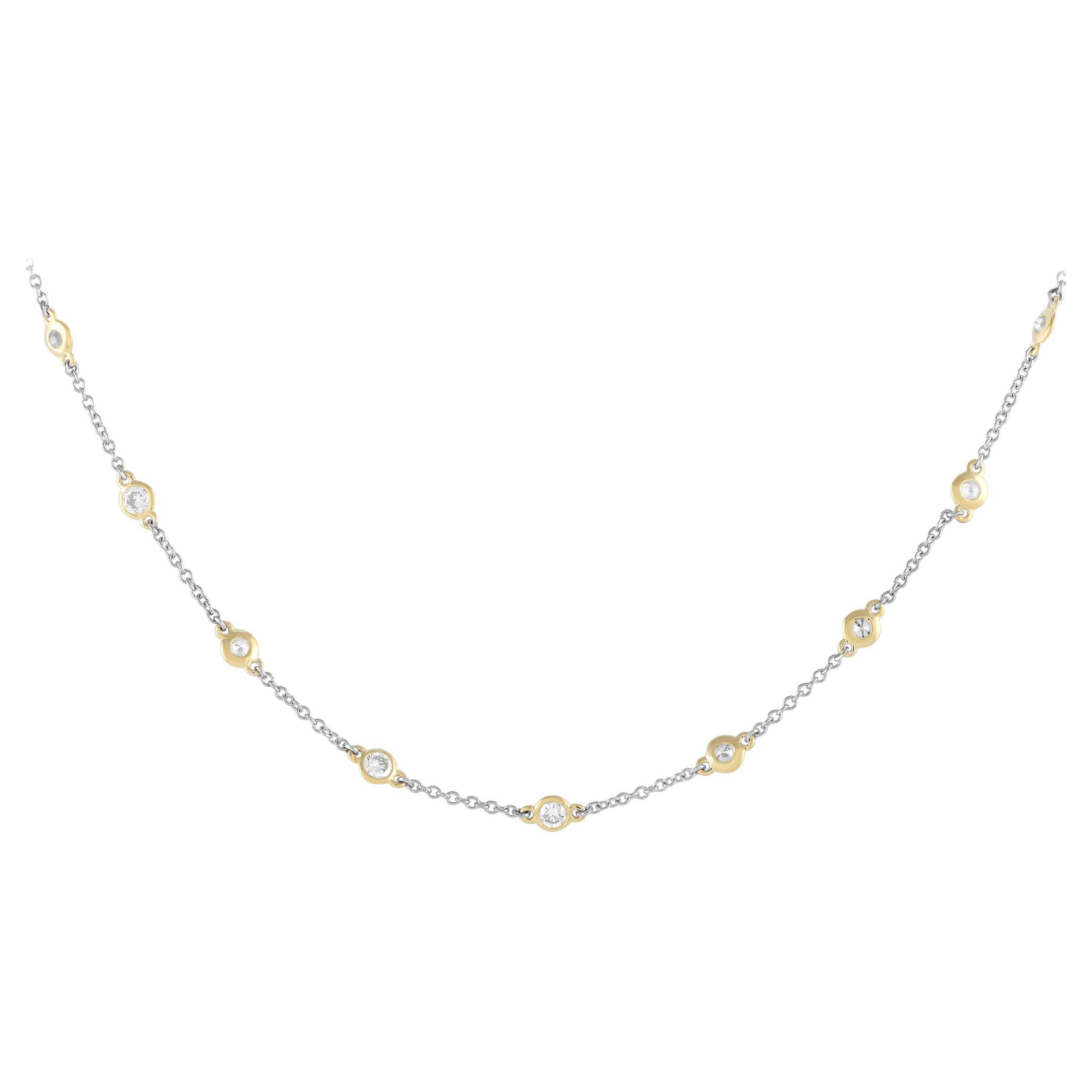 LB Exclusive 18K White and Yellow Gold 1.28ct Diamond Station Necklace