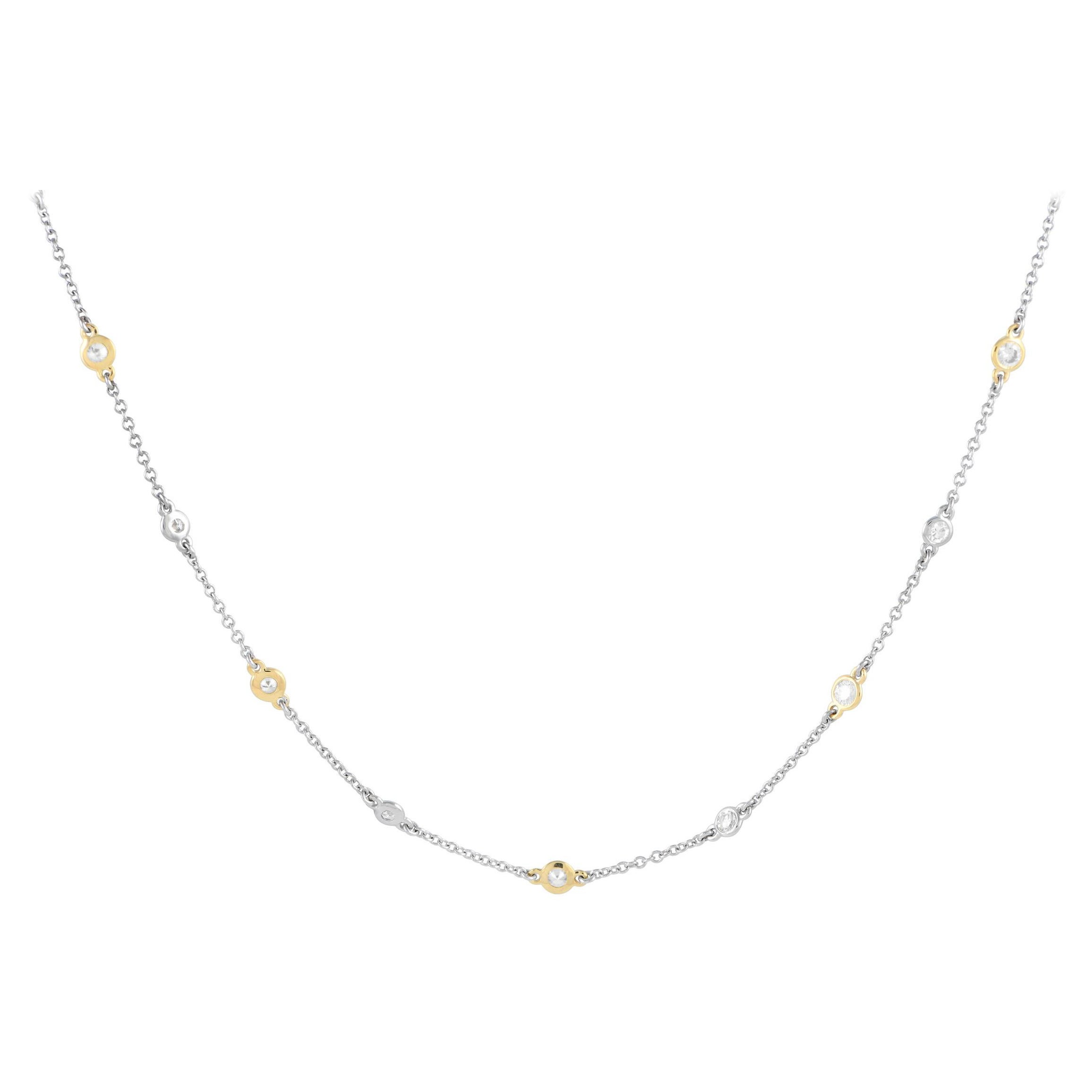 LB Exclusive 18K White and Yellow Gold 1.32ct Diamond Station Necklace For Sale