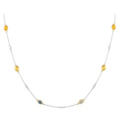 LB Exclusive 14K White Gold 6.27ct Diamond and Multicolored Sapphire Necklace