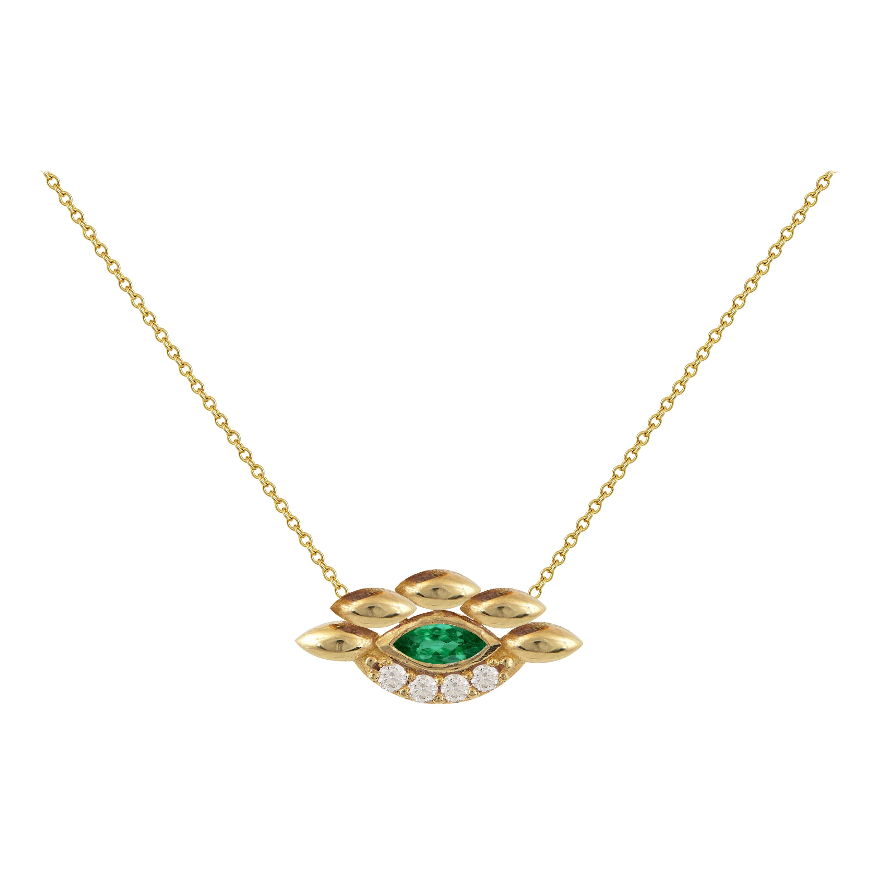 Eye Pendant in 18 Karat Yellow Gold With Diamonds And An Emerald For Sale
