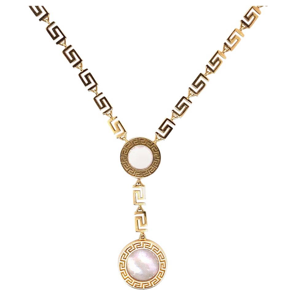Versace Greca Mother of Pearl 18 Karat Rose Gold Necklace For Sale