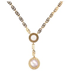 Used Versace Greca Mother of Pearl 18 Karat Rose Gold Necklace
