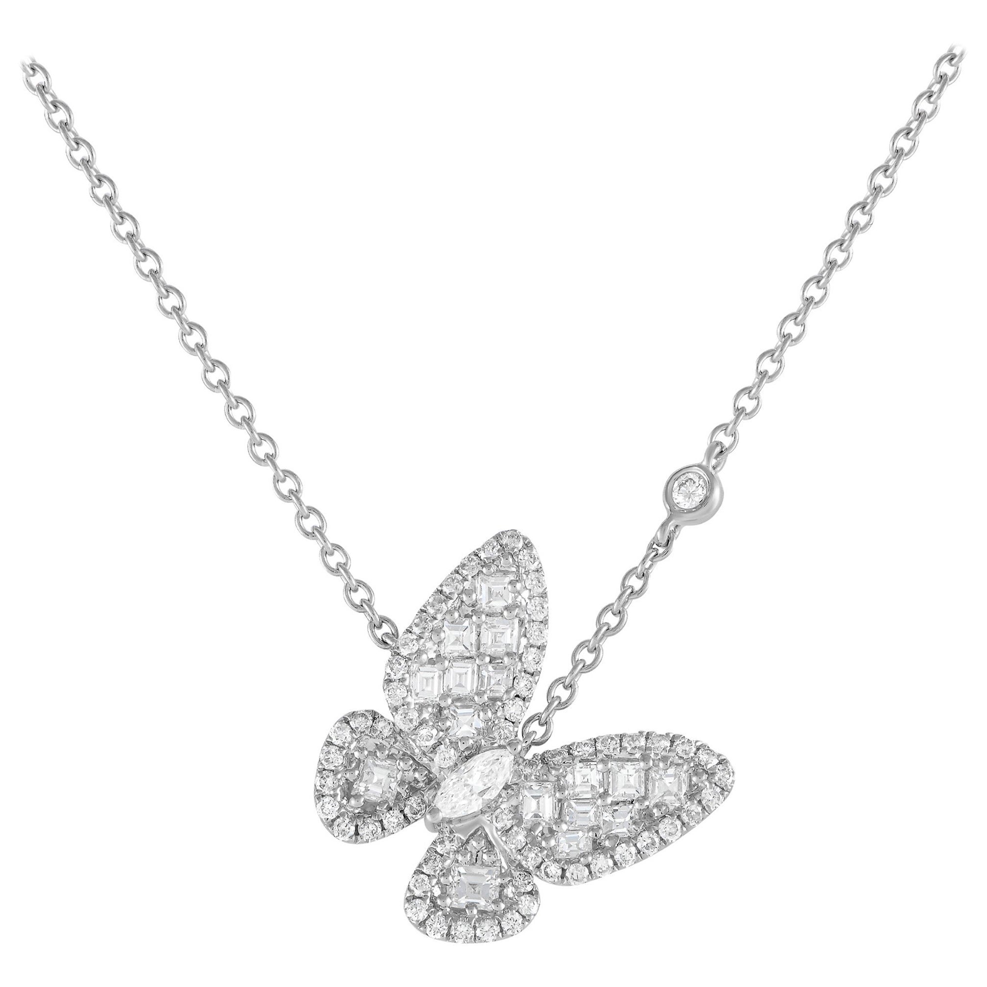 LB Exclusive 18K Yellow Gold 0.95ct Diamond Butterfly Necklace For Sale