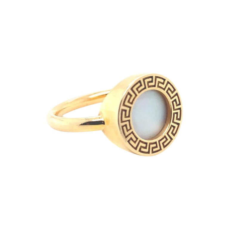 Versace Greca Mother of Pearl 18 Karat Rose Gold Ring For Sale