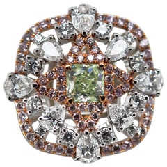 0.78 ct Fancy Light Yellow Green Radiant Cut Diamond Cocktail Ring GIA Scarselli