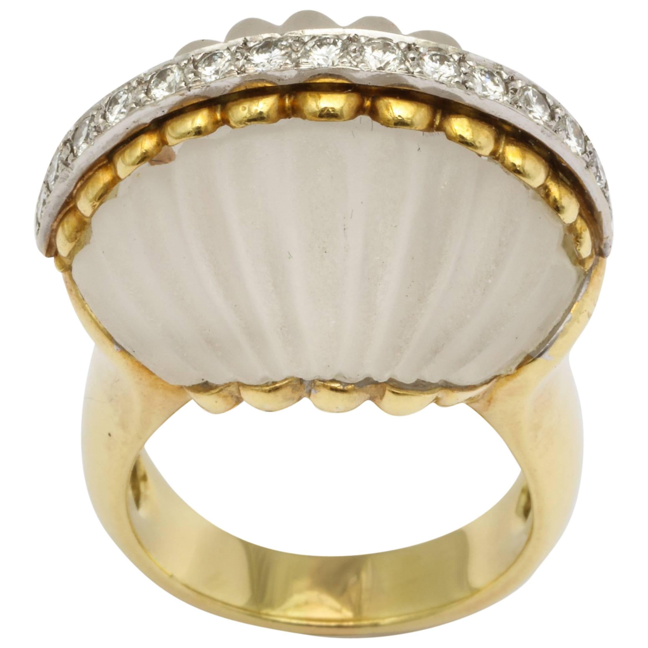 Le Triomphe Frost Crystal Diamond Gold Ring For Sale