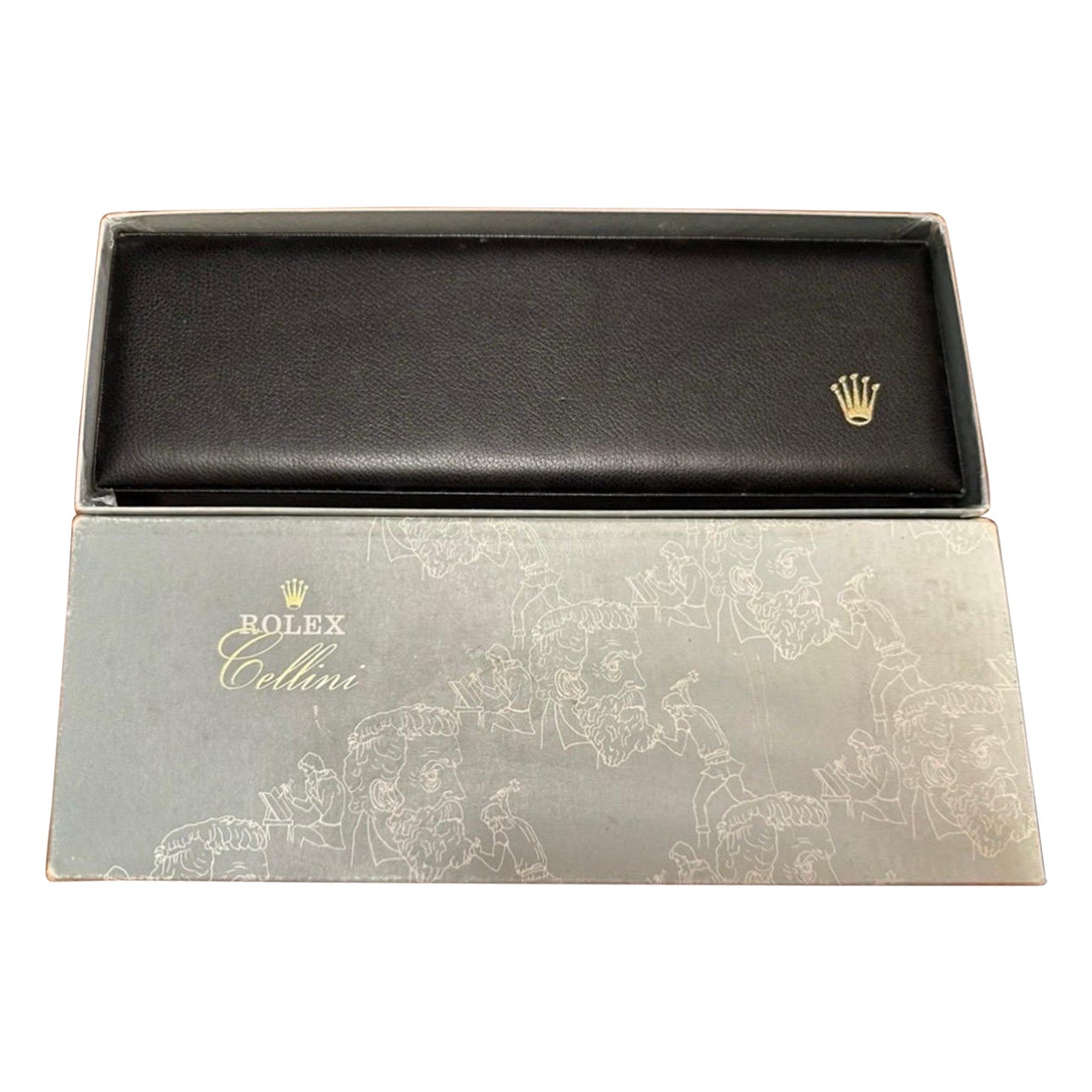 Rolex Cellini watch box complete with outer box. Black leather cream inside new For Sale