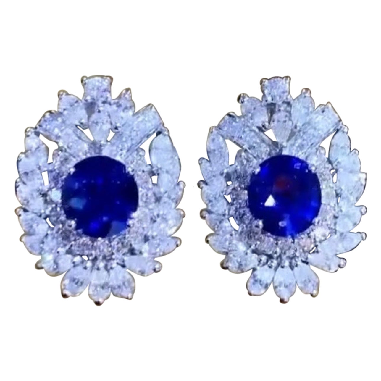 AIG Certified 7.82 Ct Ceylon Sapphires  5.18 Carats Diamond 18K Gold Earrings  For Sale