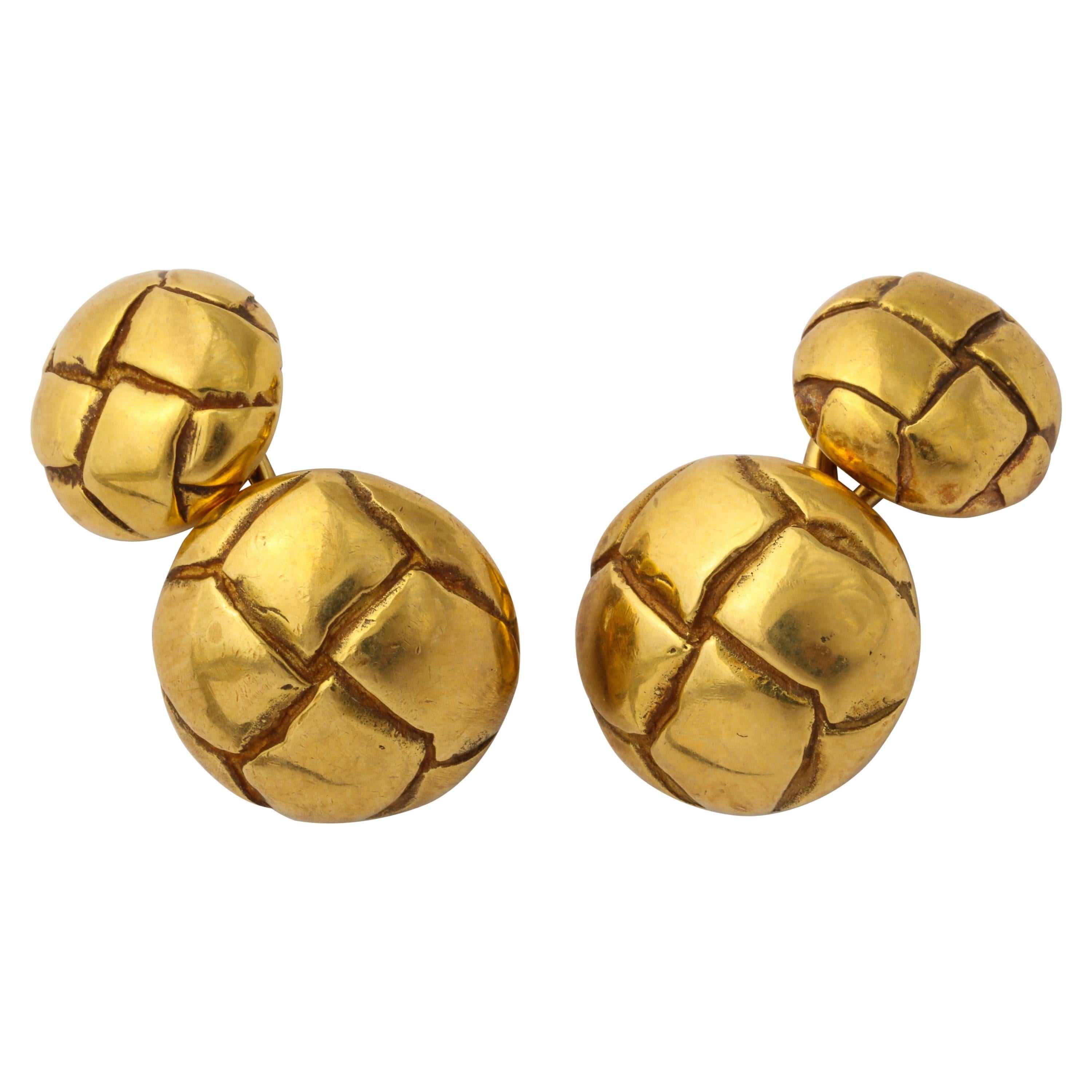 1979 Tiffany Gold Leather Button Cuff Links For Sale