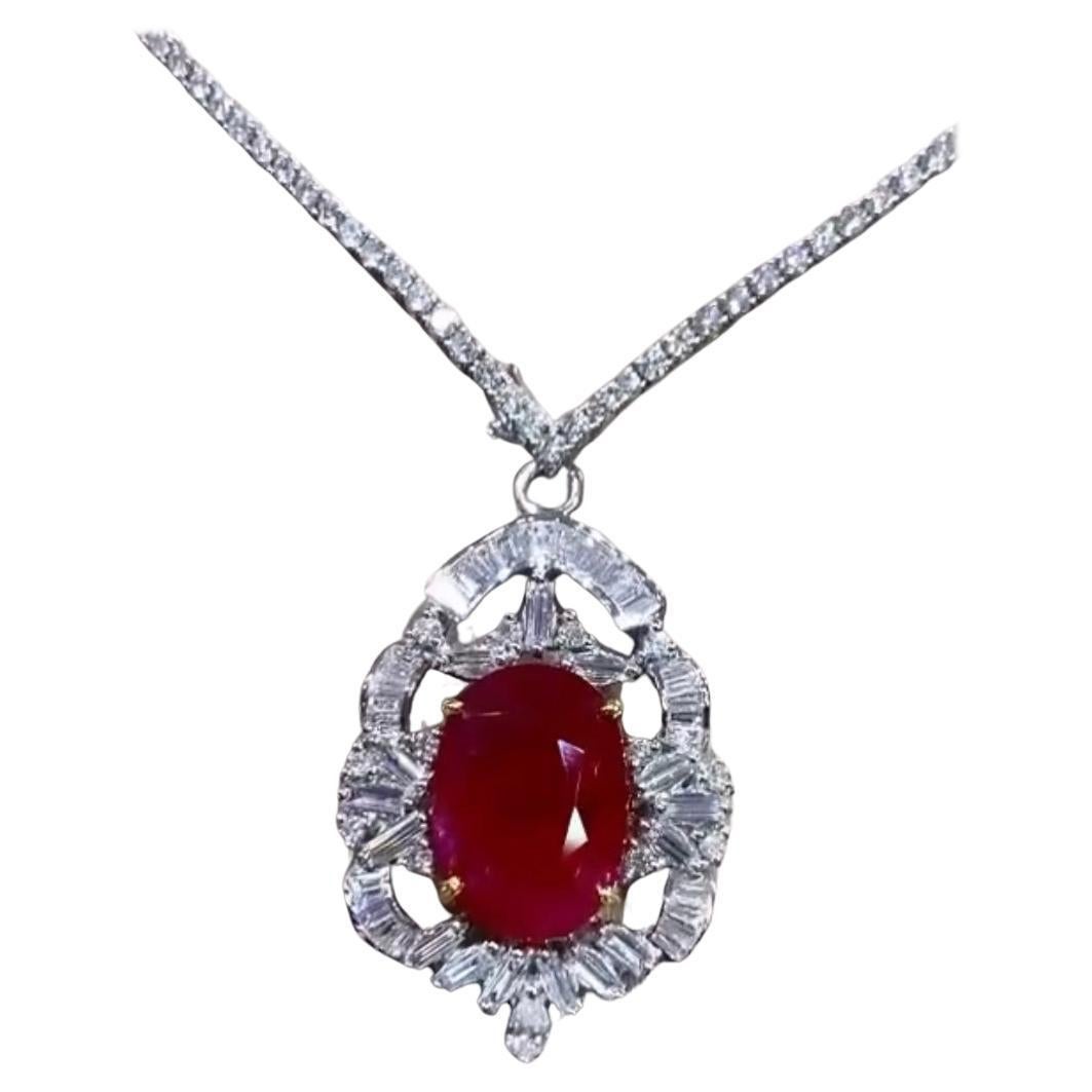 AIG Certified 15.80 Carats Burma Ruby  2.80 Ct Diamonds 18K Gold Pendant  For Sale