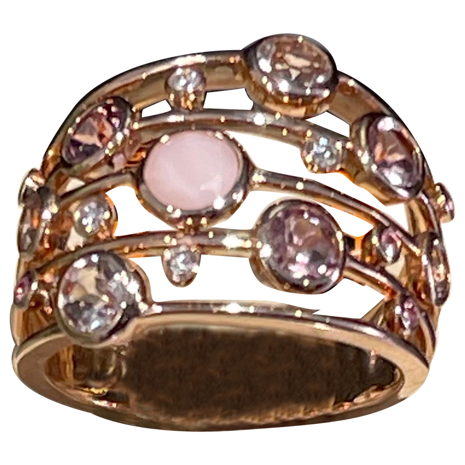 New Effy Pink Quartz & Diamond Ring In 14k Rose Gold For Sale